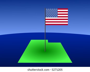 mapa de Utah con la bandera estadounidense en el polo