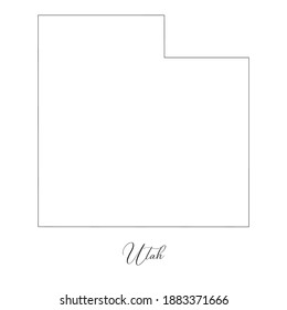 Karte von Utah. Grenze von Utah und handgeschriebener Name des Staates. Minimalistische Karte. Diese Vektorkarte eignet sich für die digitale Bearbeitung und Ausdrucke aller Größen.