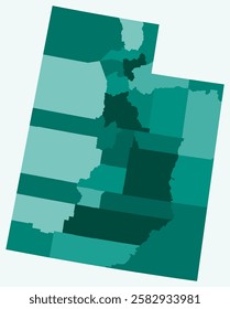 Map of Utah with counties. Just a simple state border map with county division. Teal color palette. Plain State of Utah shape with administrative division. Vector illustration.