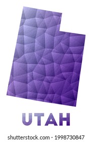 Map of Utah. Low poly illustration of the US state. Purple geometric design. Polygonal vector illustration.