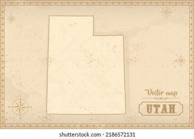 Map of Utah in the old style, brown graphics in retro fantasy style