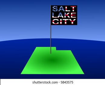 Karte von Utah mit der Lage von Salt Lake City, gekennzeichnet durch Flaggenmast-Abbildung