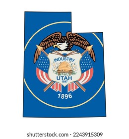 Map of the Utah state with its official flag isolated on white background. Vector illustration