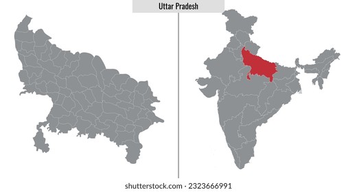 map of Uttar Pradesh state of India and location on Indian map