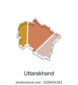 Map of Uttarakhand illustration design with black outline on white background, design template suitable for your company