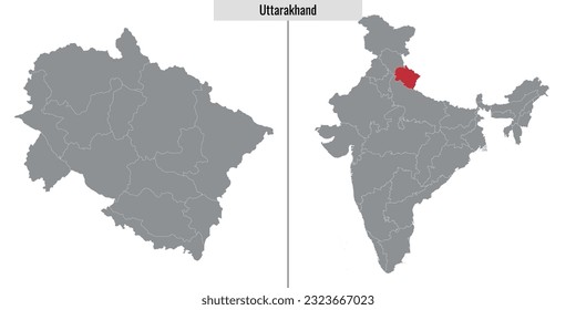 map of Uttarakhand state of India and location on Indian map
