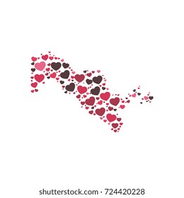 map of uzbekistan filled with hearts of different sizes and colors