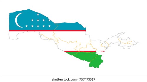 Map Of Uzbekistan With Flag Isolated On White Background.