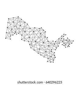 Map of Uzbekistan from polygonal black lines and dots of vector illustration