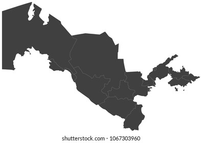 Map of Uzbekistan split into regions