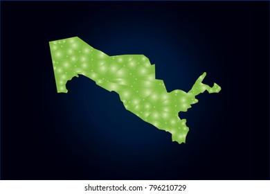 Map of Uzbekistan. Wire frame 3D green mesh with sparkle, design sphere, dot and structure. Vector illustration eps 10