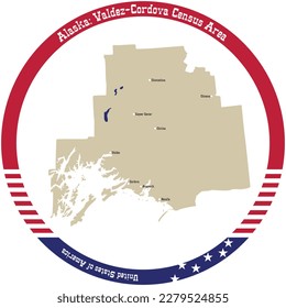 Map of Valdez-Cordova Census Area in Alaska, USA arranged in a circle.