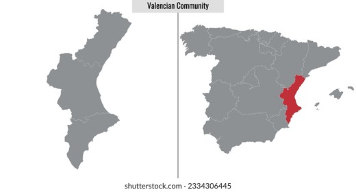 map of Valencian Community autonomous community of Spain and location on Spanish map