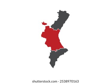 Map of the Valencian Community (Spain) with Valencia marked in red by DANA