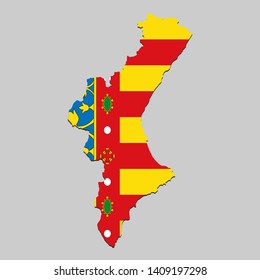 Map of Valencian Community is a state Spain with flag. Vector Illustration