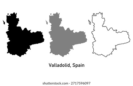 Map of Valladolid, a province in Spain. Map with various styles of outlines, black and gray.
