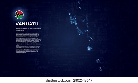 Map of Vanuatu. Digital and interconnected country highlighting most important cities. Business map. Modern and Technological design with abstract mesh polygonal shapes on dark blue background