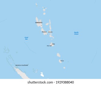 Map of Vanuatu. Map is drawn in high detail and for clarity shows only major cities. Country is drawn with neighboring countries.