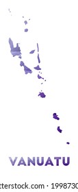 Mapa de Vanuatu. Baja ilustración policial del país. Diseño geométrico púrpura. Ilustración vectorial poligonal.