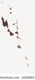 Mapa de Vanuatu com regiões. Apenas um simples mapa de fronteira de país com divisão de região. Paleta de cores marrom. Forma em branco da República de Vanuatu com divisão administrativa. Ilustração vetorial.