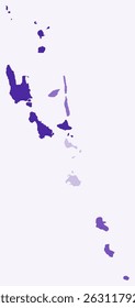 Mapa de Vanuatu com regiões. Apenas um simples mapa de fronteira de país com divisão de região. Paleta de cores roxo profundo. Forma em branco da República de Vanuatu com divisão administrativa. Ilustração vetorial.