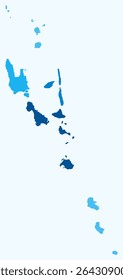 Mapa de Vanuatu com regiões. Apenas um simples mapa de fronteira de país com divisão de região. Paleta de cores azul claro. Forma de República Plana de Vanuatu com divisão administrativa. Ilustração vetorial.