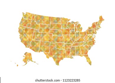 Map of various colors of the United States.
