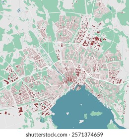 Map of Vasteras, Sweden. Detailed city vector map with buildings, municipality area. Streetmap with roads.