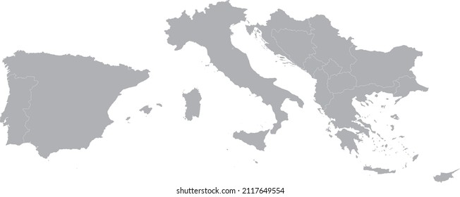 Map of Vatican with national flag within the gray map of South Europe