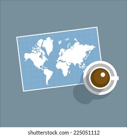 Map vector flat icon tea coffee cup