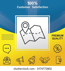 Map vector glyph color icon. With yellow and blue background option