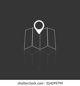 map vector icon with mirror reflection