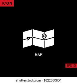 Map vector icon on black background. Illustration flat icon for graphic, print media interfaces and web design.