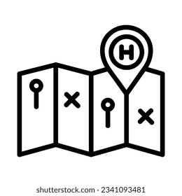 Map Vector Icon, Outline style, isolated on white Background. 