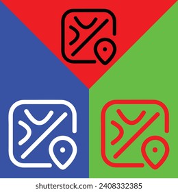 Map vector icon, Outline style, isolated on Red, Green and Blue Background.