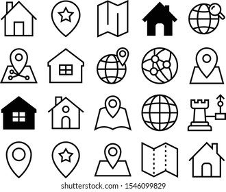 map vector icon set such as: research, online, favorite, reading, locator, contour, page, connection, roadmap, cogwheel, social, settings, strategy, chess, preferences, media, image, seo, geology