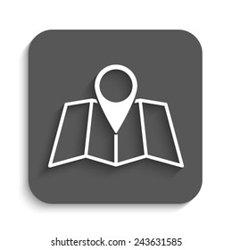 map - vector icon with shadow on a grey button