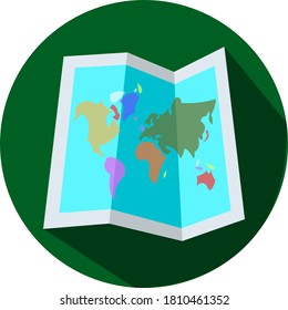 Map vector icon. World map vector illustration. Isolated on green background.
