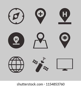 map vector icons set. with location restaurant, satellite, hospital location and globe in set