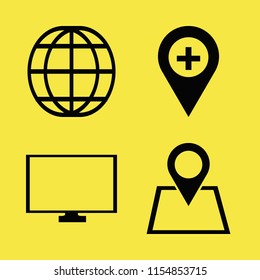 map vector icons set. with monitor, location, globe and hospital location in set