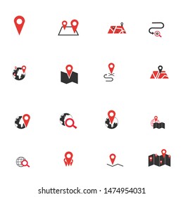 Map vector illustration icon set. Included the icons as pin, nearby, direction, position, ways, navigation and more.