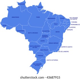 A map as a vector illustration showing the provinces of Brazil and their names.