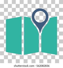 Map vector pictograph. Illustration style is flat iconic bicolor cobalt and cyan symbol on a transparent background.