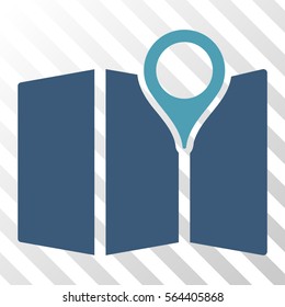 Map vector pictograph. Illustration style is flat iconic bicolor cyan and blue symbol on a hatch transparent background.