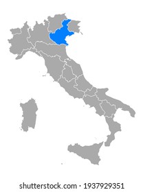 Map of Veneto in Italy on white