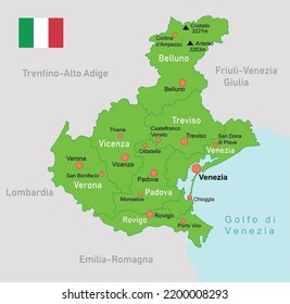 Map of Veneto in Italy. Vector education illustration