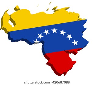 A map of Venezuela 3D with flag on white background