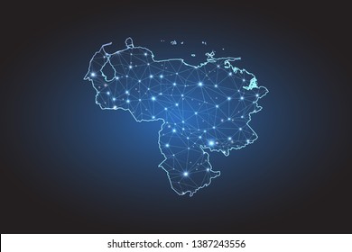Map of Venezuela - Abstract mash line and point scales on circuit dark background. Wire frame 3D mesh polygonal network line, design sphere, dot and structure. Vector illustration eps 10.