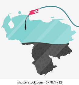 Map of Venezuela being fueled by oil. Gas pump fueled map. On the map there is glass reflection. Conceptual. Oil producing or importing countries.