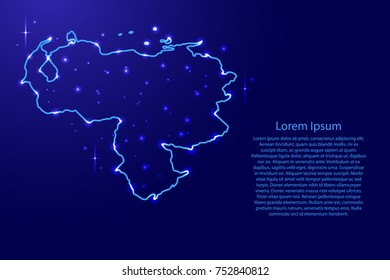 Map Venezuela from the contours network blue, luminous space stars for banner, poster, greeting card, of vector illustration